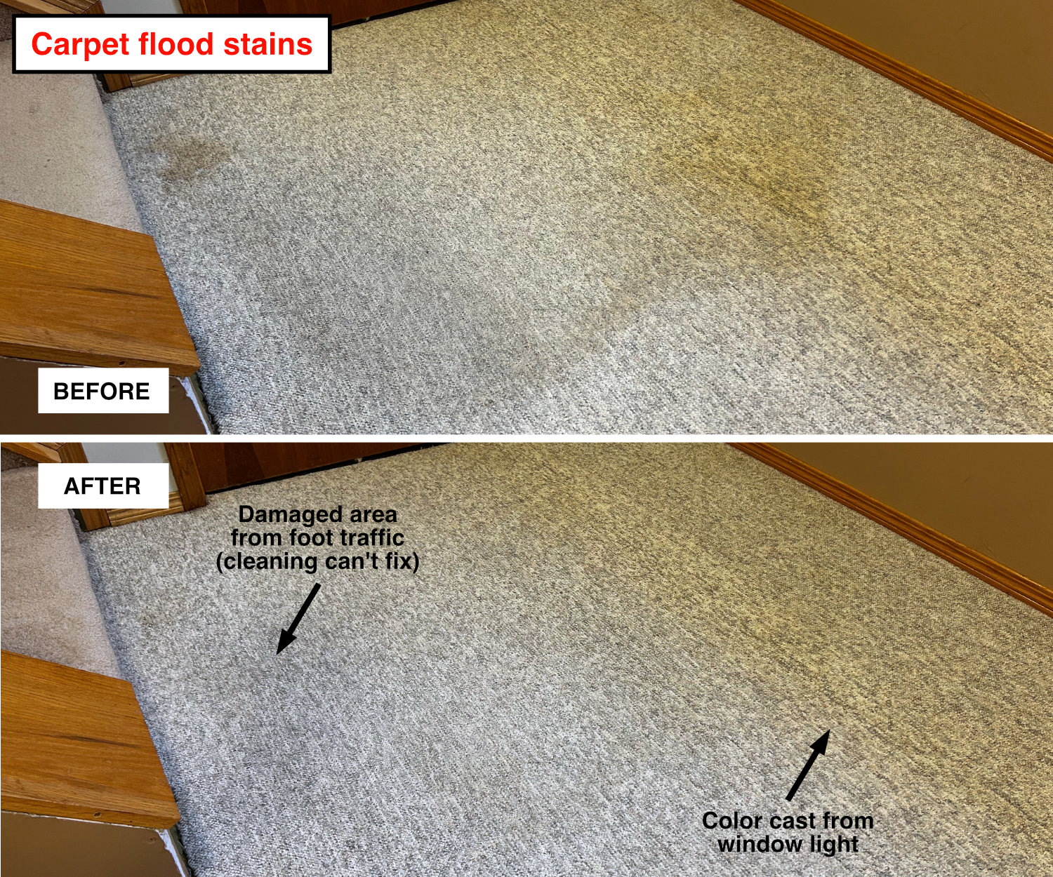 Flood stain - before and after